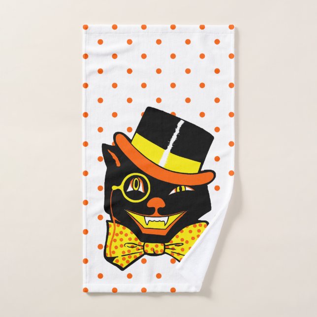 Vintage Halloween Cat in Top Hat  Hand Towel (Hand Towel)