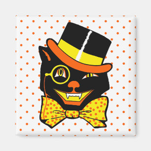 Vintage Halloween Cat in Top Hat  Magnet
