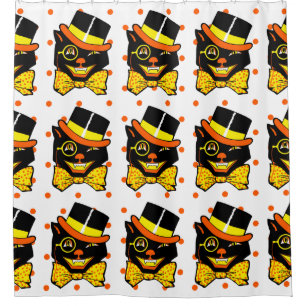 Vintage Halloween Cat in Top Hat Shower Curtain