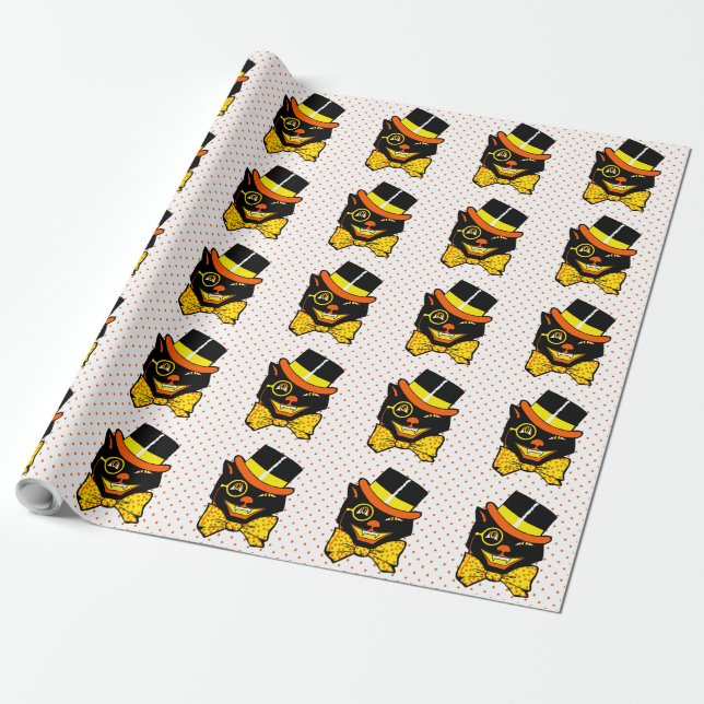 Vintage Halloween Cat in Top Hat  Wrapping Paper (Unrolled)