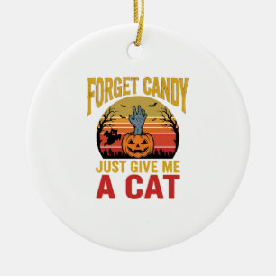 Vintage Halloween Cat Lover Funny Candy Shirt Desi Ceramic Ornament