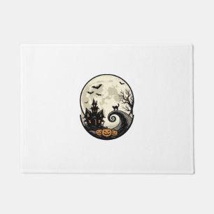 Vintage Halloween Cat Moon Haunted House Vector De Doormat