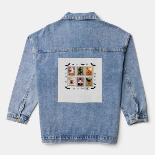 Vintage Halloween Cat Postage Stamp Collection T-s Denim Jacket
