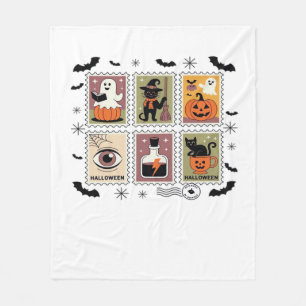 Vintage Halloween Cat Postage Stamp Collection T-s Fleece Blanket