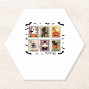 Vintage Halloween Cat Postage Stamp Collection T-s Paper Coaster