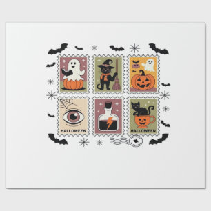 Vintage Halloween Cat Postage Stamp Collection T-s Wrapping Paper