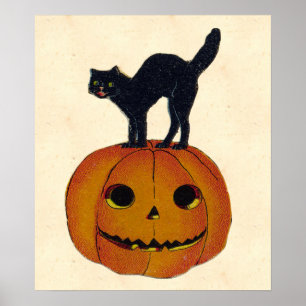 Vintage Halloween Cat Poster