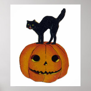 Vintage Halloween Cat Poster