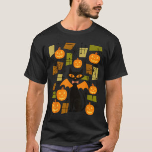 Vintage Halloween Cat Pumpkin Spooky Retro Black T-Shirt