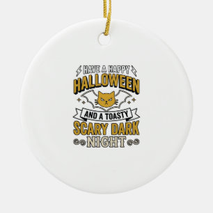 Vintage Halloween Cat Scary Dark Night Design_1 Ceramic Ornament