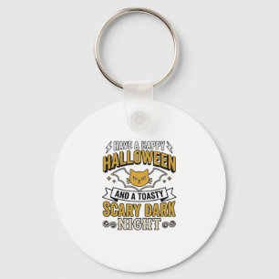 Vintage Halloween Cat Scary Dark Night Design_1 Key Ring