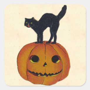 Vintage Halloween Cat Square Sticker