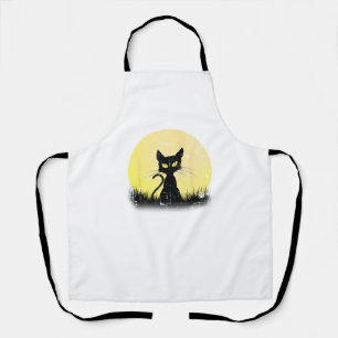 Vintage Halloween Cat T Shirt Full Moon Weathered Apron