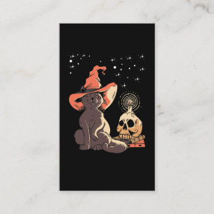 Vintage Halloween Cat Witchy Skull Business Card