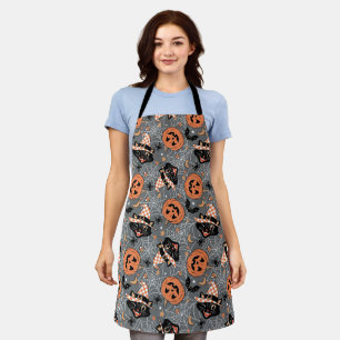 Vintage Halloween Cats and Pumpkins Pattern Apron