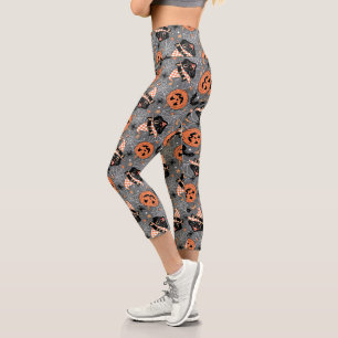 Vintage Halloween Cats and Pumpkins Pattern Capri Leggings