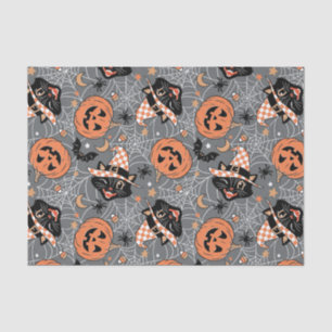 Vintage Halloween Cats and Pumpkins Pattern Tissue Paper