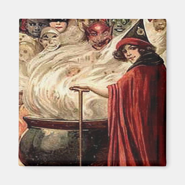 Vintage Halloween Cauldron Magic Magnet (Front)