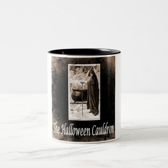 Vintage Halloween Cauldron Two-Tone Coffee Mug (Center)