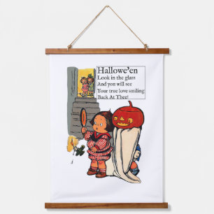 Vintage Halloween Child and Pumpkin Ghost Hanging Tapestry