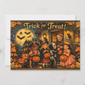 Vintage Halloween Children in Costumes  Holiday Card