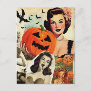 Vintage Halloween Collage Illustration Postcard