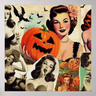 Vintage Halloween Collage Illustration Poster