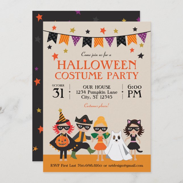 Vintage Halloween Costume Party Invitation (Front/Back)