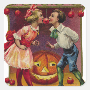 Vintage Halloween Couple Square Sticker