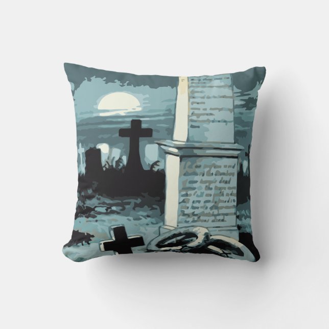 Vintage Halloween, Creepy Cemetery with Graves Cushion (Front)