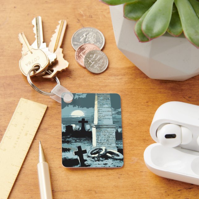 Vintage Halloween, Creepy Cemetery with Graves Key Ring (Desk)