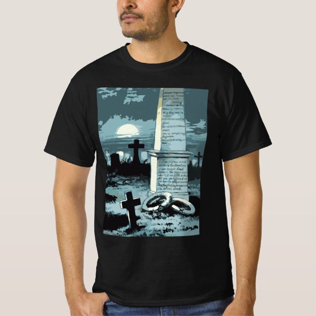 Vintage Halloween, Creepy Cemetery with Graves T-Shirt (Front)