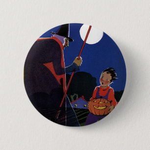 Vintage Halloween, Creepy Witch with Boy 6 Cm Round Badge