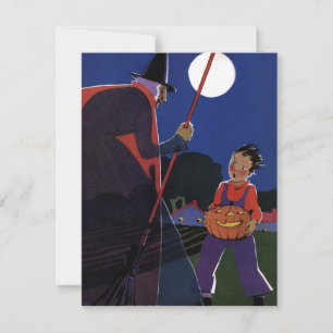 Vintage Halloween, Creepy Witch with Boy Invitation