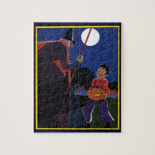 Vintage Halloween, Creepy Witch with Boy  Jigsaw Puzzle