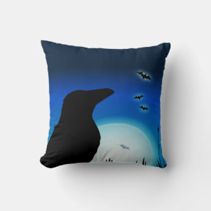 Vintage Halloween crow pillow