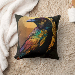 Vintage Halloween Crow Raven Cushion