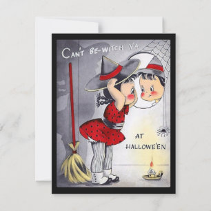 Vintage Halloween Cute Witch Holiday Card