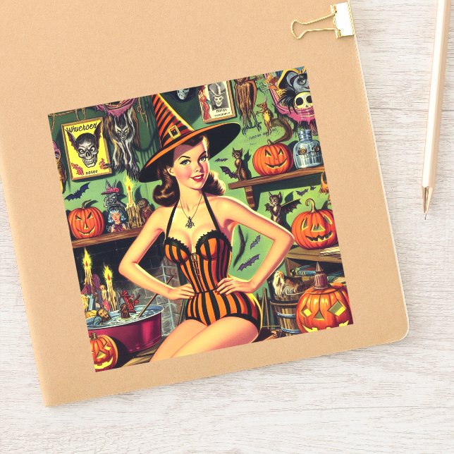 Vintage Halloween Cute Witch Pinup (Notebook)
