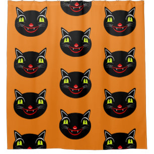 Vintage Halloween Decoration Black Cat I Shower Curtain