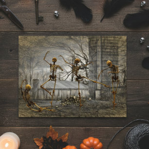 Vintage Halloween Decoupage Dancing Skeletons Postcard