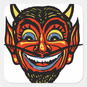 Vintage Halloween Devil Head Square Sticker