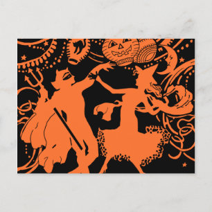 Vintage Halloween Devil Witch Dance Postcard