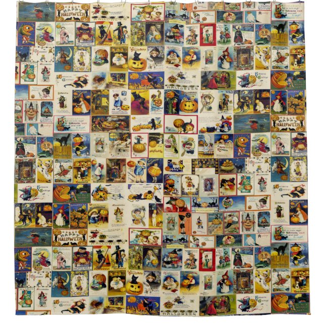 Vintage Halloween Ephemera Shower Curtain (Front)