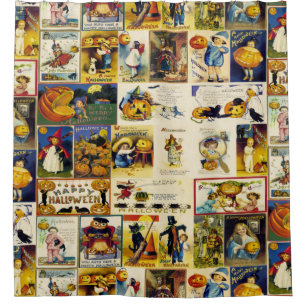 Vintage Halloween Ephemera Shower Curtain