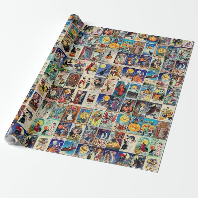 Vintage Halloween Ephemera Wrapping Paper (Unrolled)