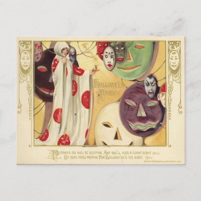 Vintage Halloween Faces Postcard (Front)