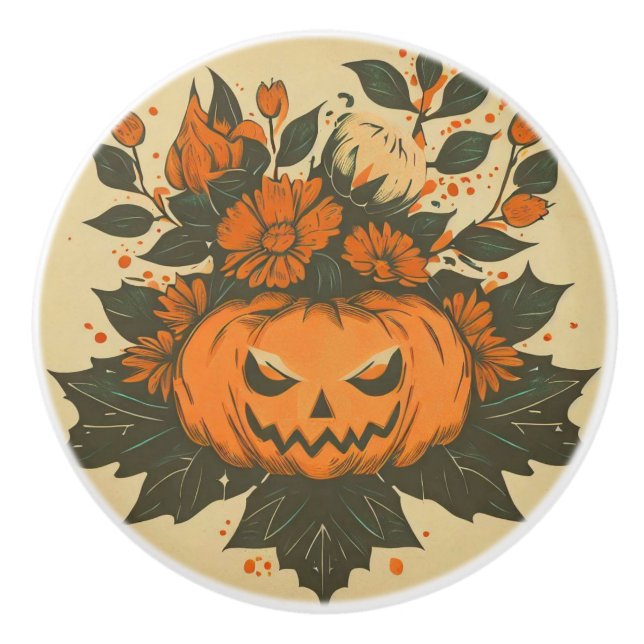 Vintage/Halloween/Fall/pumpkin Ceramic Knob (Front)