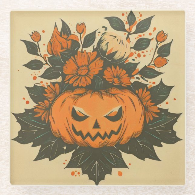 Vintage/Halloween/Fall/pumpkin Glass Coaster (Front)