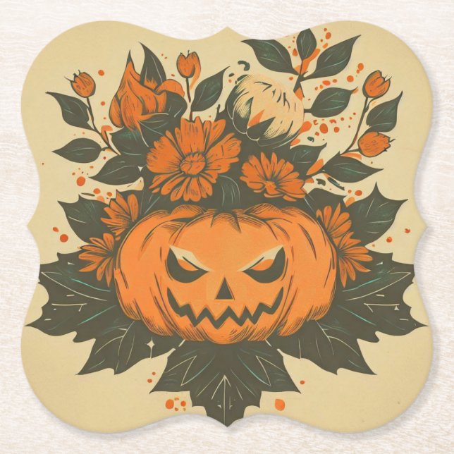Vintage/Halloween/Fall/pumpkin Paper Coaster (Front)